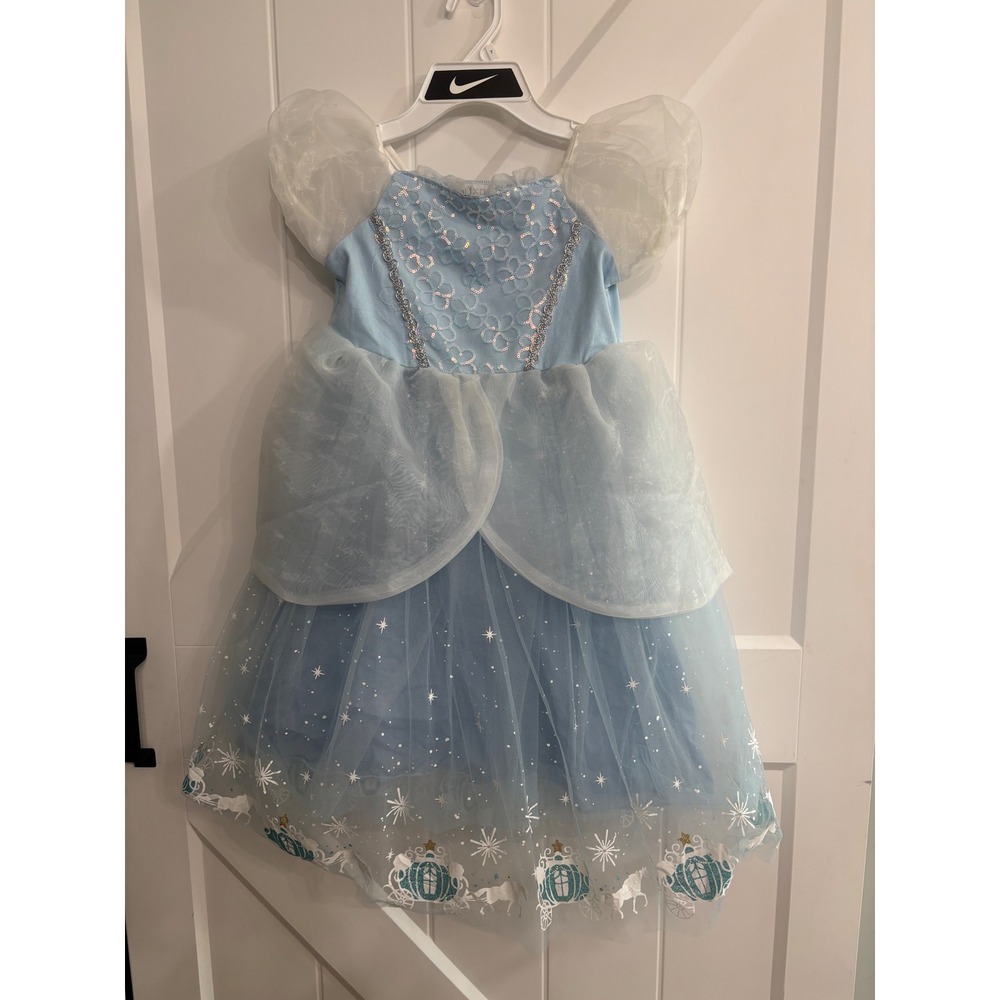 NNJXD Cinderella Princess Costume Dress Girls 6/7 Blue Tulle Sequin Carriage